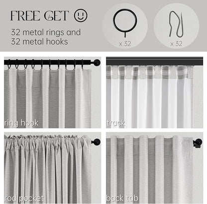 Topfinel 102 Inches Long Custom Blackout Linen Curtains, Burlap Drapes 2 Panels - Image 5