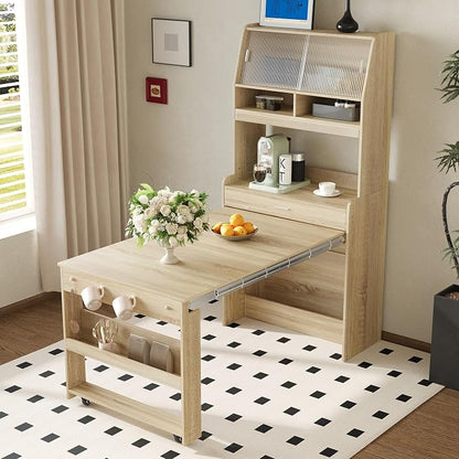 Spaco 2-in-1 Folding Dining Table and Buffet Cabinet Set, Compact Pull-Out by SpacoHomeFuniture