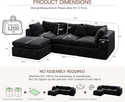 110'' Oversized Cloud Sectional Boneless Couch - Image 2