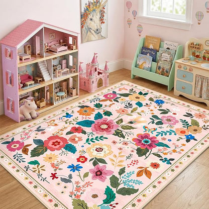 RELEANY Floral Washable 4x6 Area Rugs Pink | Flower Carpet Print Boho Cute Non - Image 6