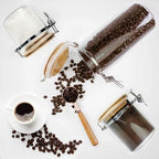 Urban Green Borosilicate Glass Storage Jars with Airtight Locking Clamp Lids, Airtight Canister Set，Coffee Set of 3 with Spoon (50oz, 24oz, 18oz), Storage Containers with Bamboo Lid