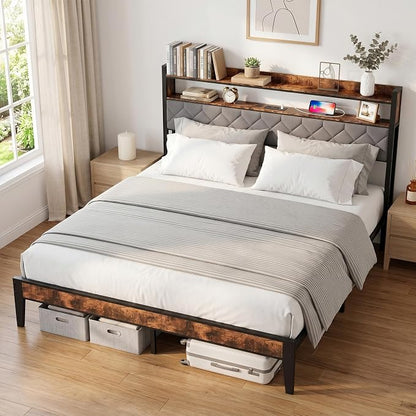 King Size Bed Frame with Charging Station, King Bed Frame with Upholstered - Image 9