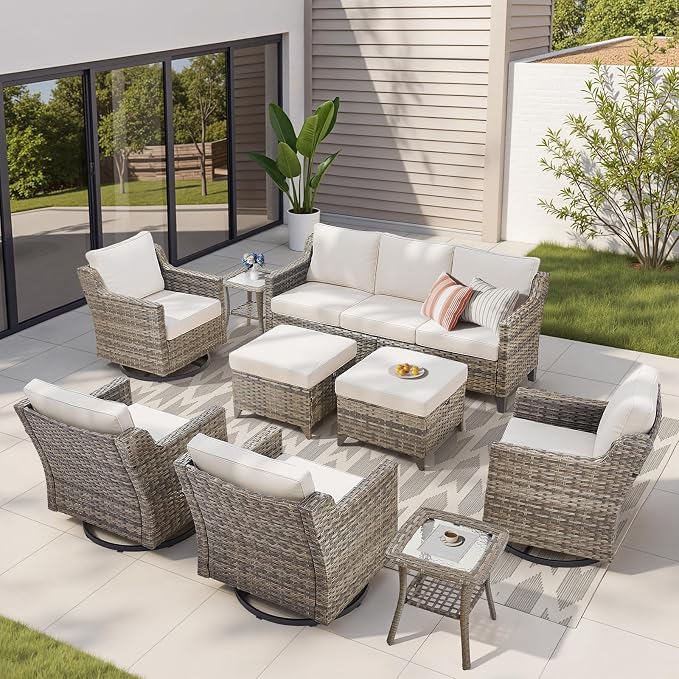Outdoor Patio Furniture Set-9 Pieces All-Weather Wicker Outdoor Furniture by AMCLOBA