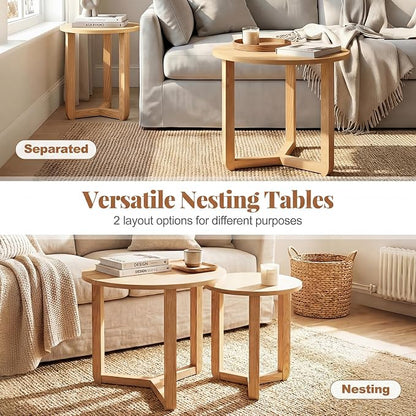 Giantex Round Nesting Coffee Table Set of 2, Wood Nesting End Tables - Image 3