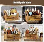 Wood Coffee Syrup Rack Organizer, 4 Tier Coffee Station Organizer with Drawers, Liquor Bottle Display Shelf for Coffee Bar Countertop