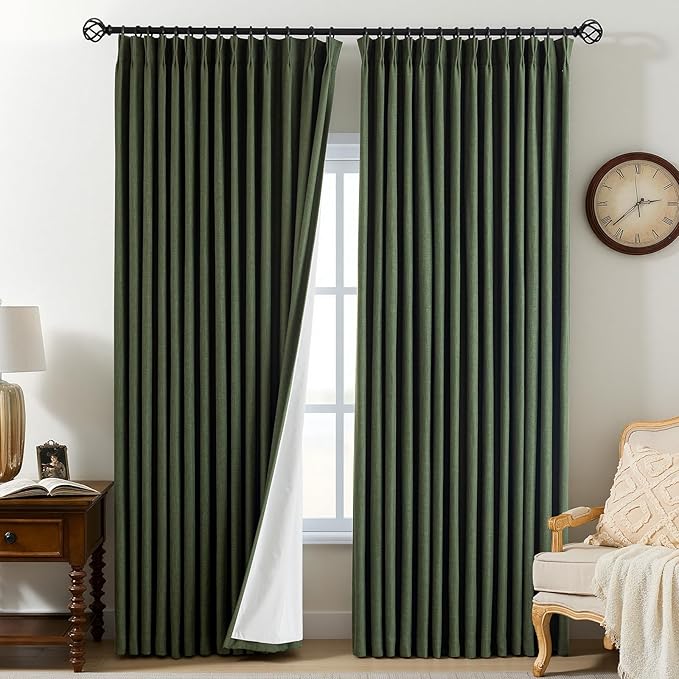Pinch Pleated Linen Curtains 100% Blackout 84 Inches Long by AUSSPVOCT