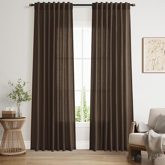 Chocolate Linen Curtains 84 Inch Length 2 Panels Set by Nanspring