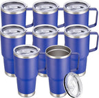 30 oz Tumbler with Handle and Lid, Stainless Steel Tumblers Bulk Double Wall Vacuum Insulated Travel Mug Leak Proof Cup Keep Drinks Cold and Hot Blue, 8 Pack