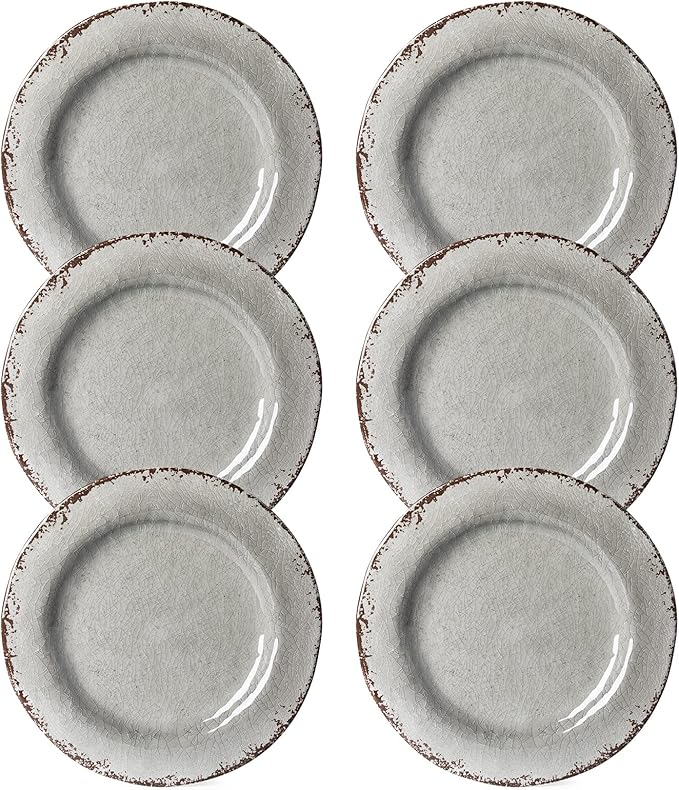 LEHAHA 9 inch Gray Melamine Plate 6 Piece Set, Farmhouse Salad/Dessert Plates, Break and Stain-resistant Dishes Set Great for Dining Party, Ideal for Salad, Dessert and Cakes