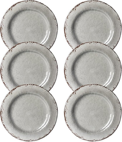 LEHAHA 9 inch Gray Melamine Plate 6 Piece Set, Farmhouse Salad/Dessert Plates, Break and Stain-resistant Dishes Set Great for Dining Party, Ideal for Salad, Dessert and Cakes