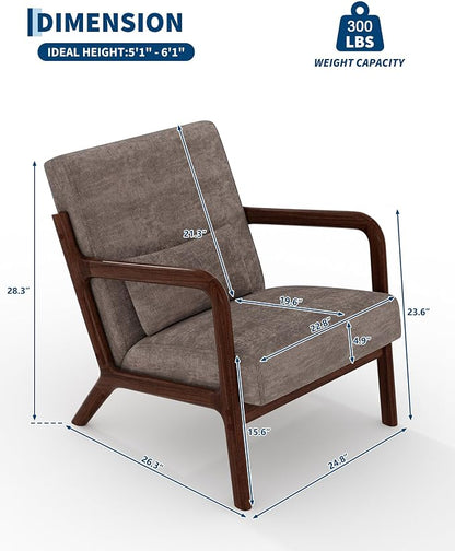 Garvee Mid-Century Modern Accent Chair, Chenille Upholstery, Solid Wood Armchair - Image 2