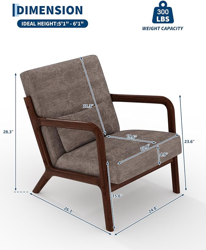 Garvee Mid-Century Chenille Accent Chair Set of 2, Cozy Reading Chair, Modern - Image 2