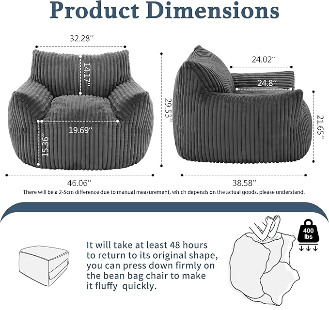 Giant Plush Bean Bag Chair for Adults - Image 2