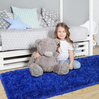 Pionblank Fluffy Runner Rugs for Bedroom 2x6, Royal Blue | Modern Shaggy Area - Image 2