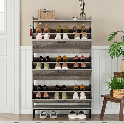 BORNOON Shoe Cabinet with 3 Flip Drawers Narrow Shoe Storage Cabinet Organizer - Image 7