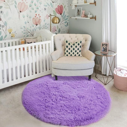 Amdrebio Purple Furry Big Round Kids Rug 6Ft - Image 7