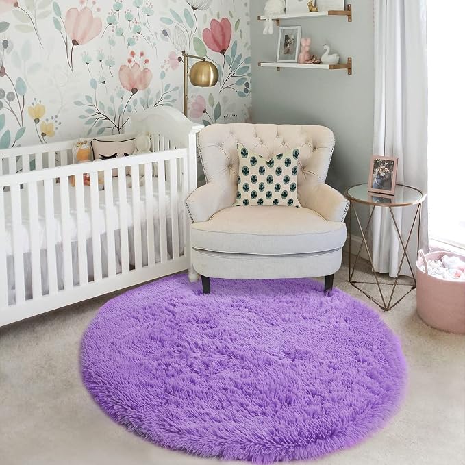 Amdrebio Purple Fluffy Round Circle Area Rug 4Ft - Image 7