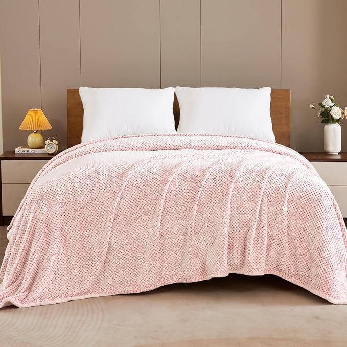 Exclusivo Mezcla Soft Waffle Fleece Bed Blanket King Size, Heather Pink | - Image 2