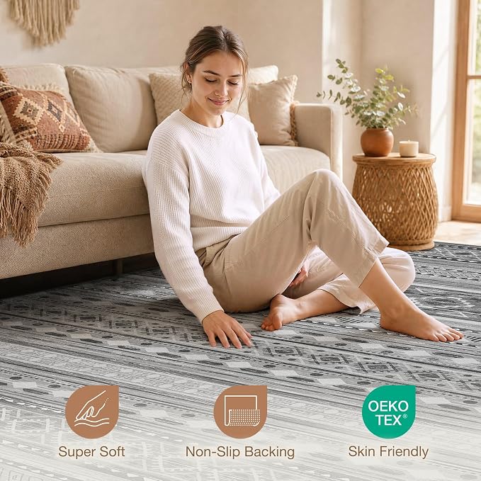 cotiled Boho 5x7 Area Rugs for Living Room: Soft Moroccan Washable Rug | Solve - Image 4