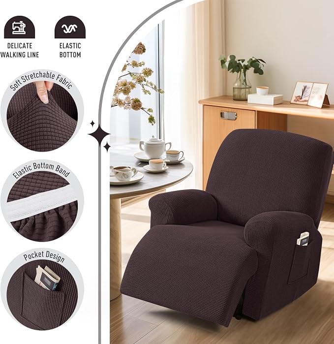 TAOCOCO Recliner Cover 4-Pieces, Recliner Stretch Sofa Slipcover, Recliner - Image 3
