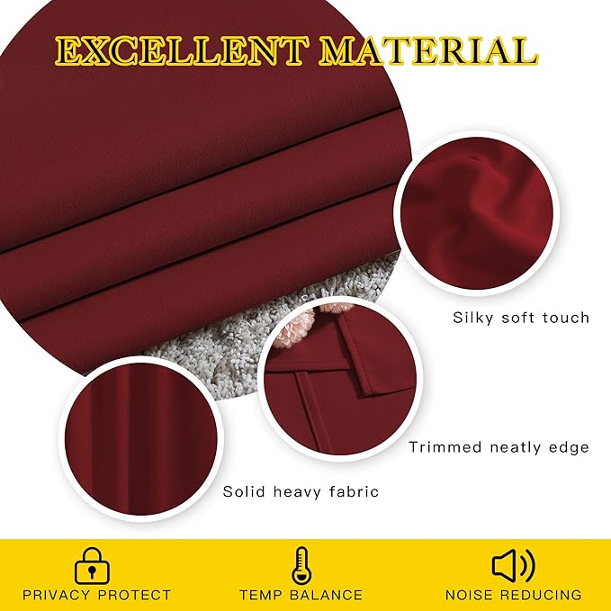 NICETOWN Burgundy Blackout Curtains Grommet - Image 3