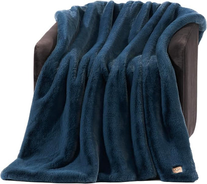UGG Euphoria Throw Blanket, Plush Faux Fur Blanket, Indigo Blue | Reversible by Unknown