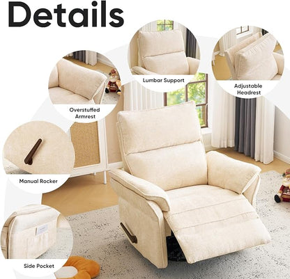 Rocking Chair Nursery with Adjustable Headrest, Manual Swivel Rocker Recliner - Image 7