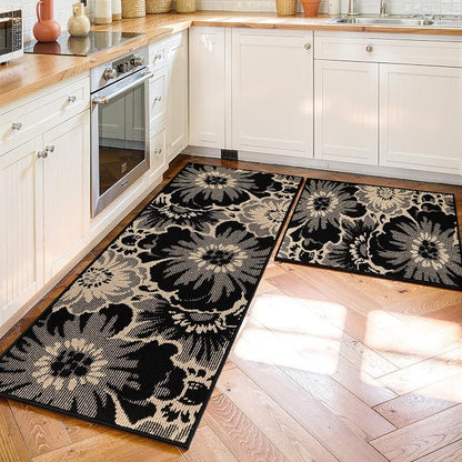 Findosom Washable Kitchen Rug Set of 2, Non Slip High-Low Textured Floral - Image 4