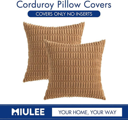 MIULEE Corduroy Decorative Throw Pillow Covers 18x18 Brown Pack of 2 | Soft - Image 6
