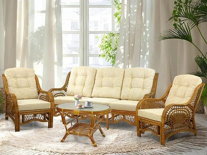 Malibu Lounge Set of 4: 2 Natural Rattan Wicker Chairs, Three-Seater Sofa by Wickerix
