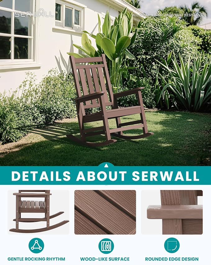 SERWALL Outdoor Rocking Chair, HDPE Rocking Chair - Image 4