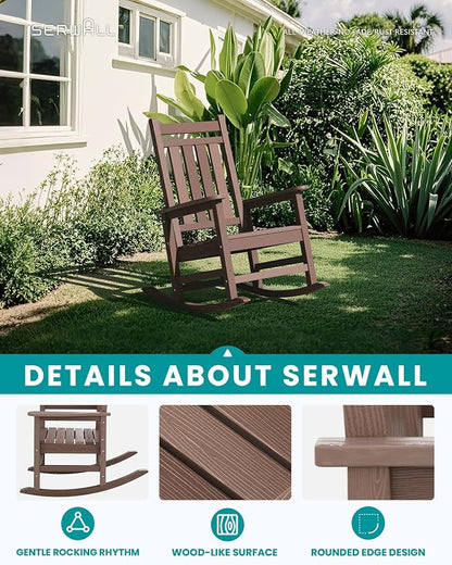 SERWALL Outdoor Rocking Chair, HDPE Rocking Chair - Image 4