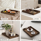 Axeman Wooden Serving Tray with Wood Handles|Ottoman Tray for Breakfast, Bed, Couch|17x12in Ash Wood Coffee Table Trays|Food Drinks Decorative Storage Boards for Ottoman Kitchen, Walnut