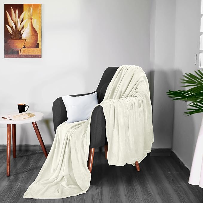 Utopia Bedding Ultra Soft Fleece Bed Blanket Throw Size Ivory | Microfiber - Image 7