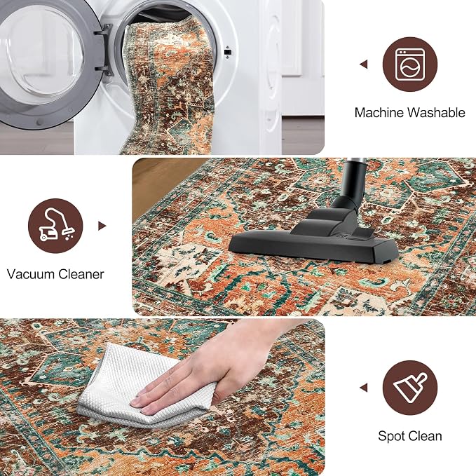 Yamaziot Washable Runner Rug, 2x10 Non-Slip Boho Hallway Kitchen Rug | Stain - Image 5
