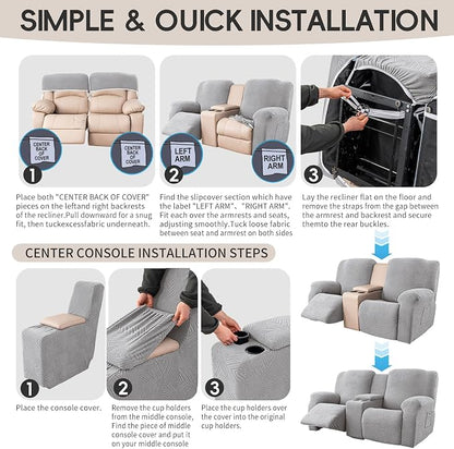 Recliner Loveseat Covers with Console, Stretch Geometric Strokes Jacquard - Image 7