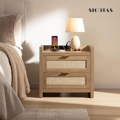 SICOTAS Rattan Nightstand End Table - Image 5