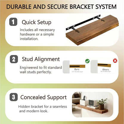 Solid Wood Floating Shelves, 15in Finished Real Wood Wall Shelves - Image 6