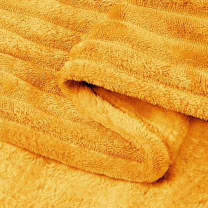BEDELITE 3D Ribbed Mustard Yellow Fleece Twin Blanket - Image 6