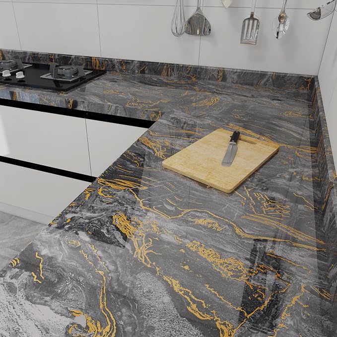 Grey Gold Marble Contact Paper for Countertops A Set of 15.7" X 472"Glossy Peel - Image 6