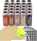 SWOMMOLY 25 Glass Spice Jars 8 oz Empty Spice Bottles with 713 Spice Labels, Chalk Marker and Funnel Complete Set. 25 Square Seasoning Containers with Airtight Cap, Pour/sift Shaker Lid