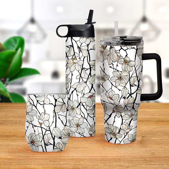 RainCaper 18/8 Stainless Steel Insulated Water Tumbler with Straw | 30oz, BPA-Free, Double Wall for Hot & Cold | Travel-Friendly, Cup Holder Ready (Tiffany Magnolia)