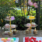 2 Pack of Dessert Cupcake Stand with Gold Trim, 3 Tier Cup Cake Holder Tower for Tea Party, Birthday, Wedding, Plastic Tiered Serving Tray, Clear