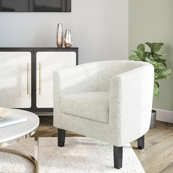 BELLEZE Accent Barrel Chair, Linen Round Chair Club Tub Sofa Corner Chair by BELLEZE