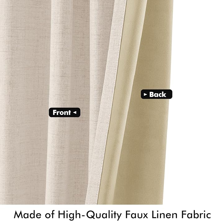 MIULEE 100% Blackout Linen Curtains 42 x 90 Inch Cream Beige 2 Panels | Thermal - Image 6