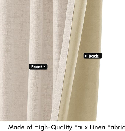 MIULEE 100% Blackout Linen Curtains 42 x 84 Inch Cream Beige 2 Panels | Thermal - Image 6