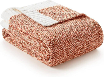 Snuggle Sac Orange Fall Blanket Twin Size, Oversized Soft Warm Cozy Knit by SnuggleSac