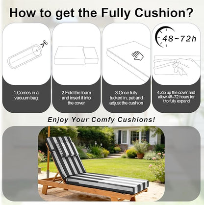 Chaise Lounge Cushions Outdoor 72x21x6 Inch, Fade Resistant 6'' Thicken Outdoor - Image 7