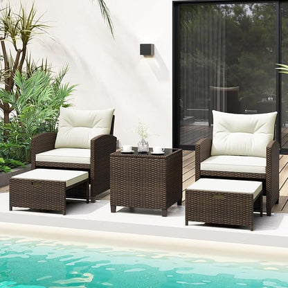 Tangkula 5 Pieces Patio Conversation Set, PE Wicker Outdoor Furniture Set - Image 4