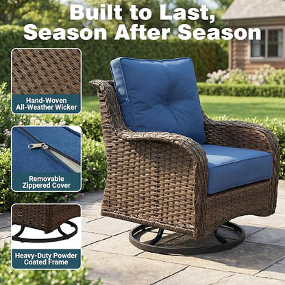 Patio Furniture Set, High Back Rattan Sofa & Swivel Rocker Chairs, Weather - Image 7